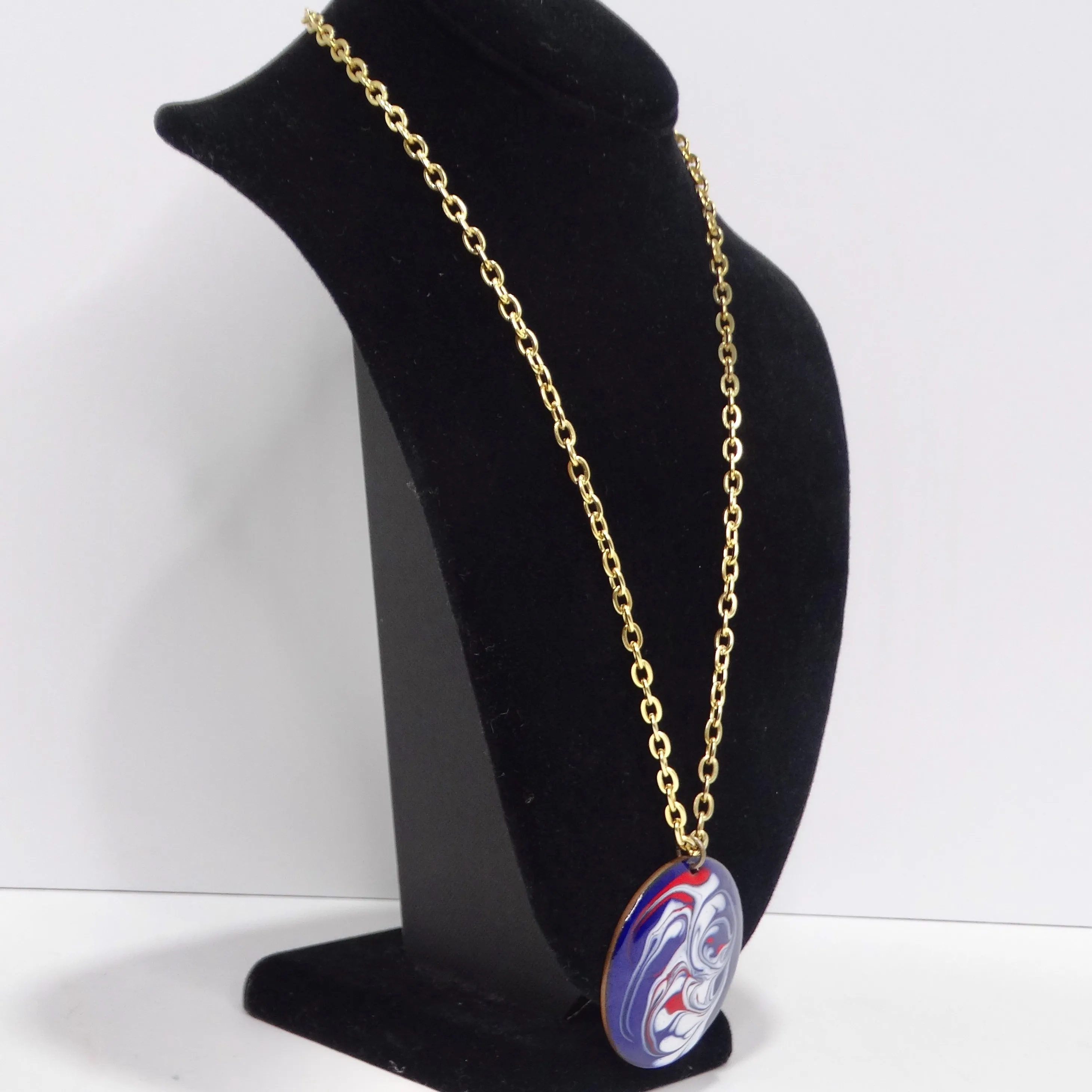 1980s 18K Gold Plated Blue Marble Pendent Necklace