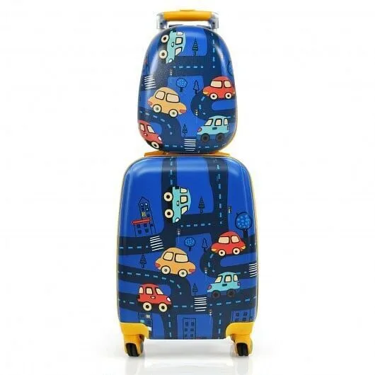 2 Pieces Kids Luggage Set with Backpack and Suitcase for Travel - Color: Blue