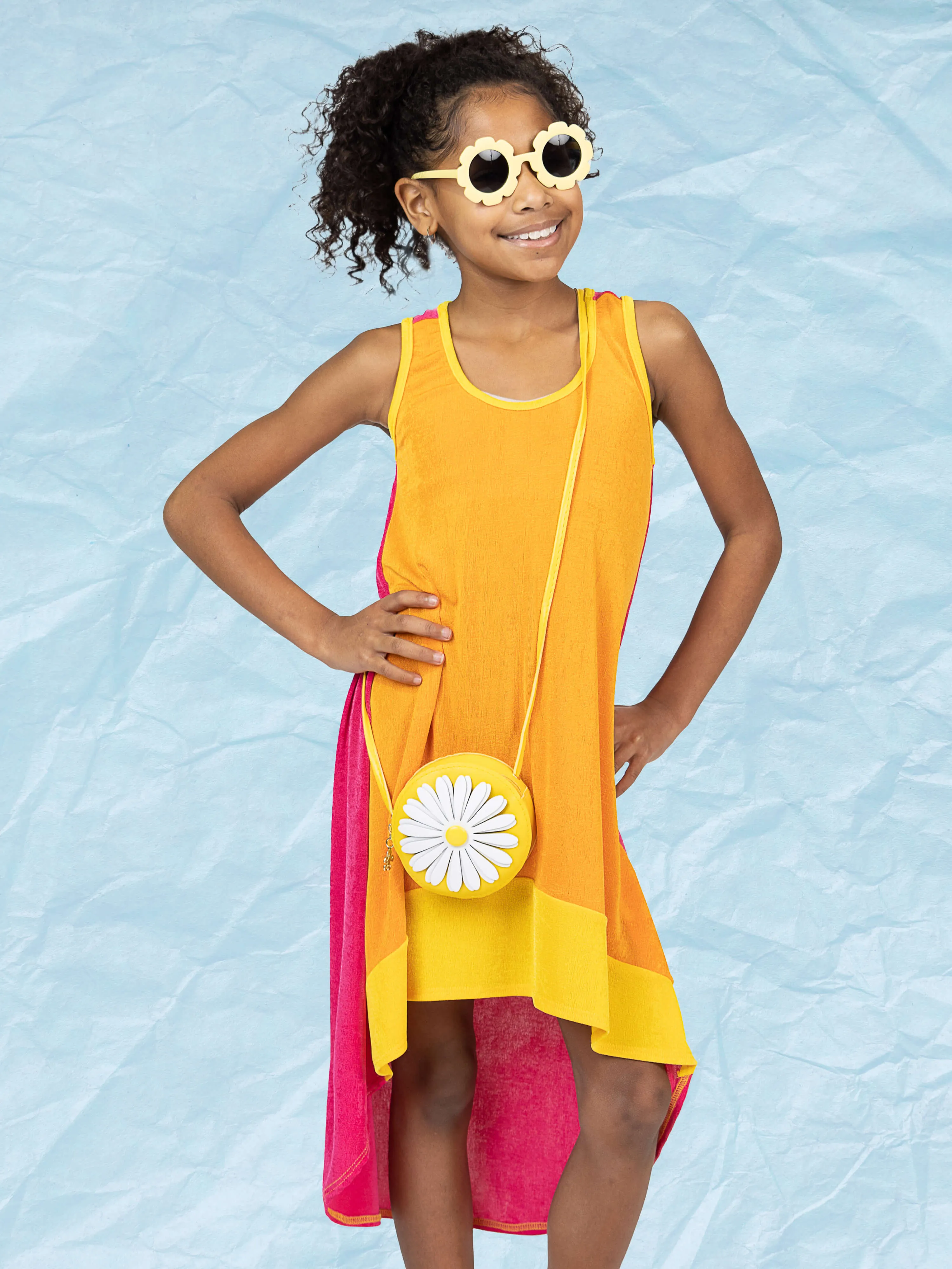 24sevenkid Girls Sleeveless Colorblock HighLow Knee Length Dress
