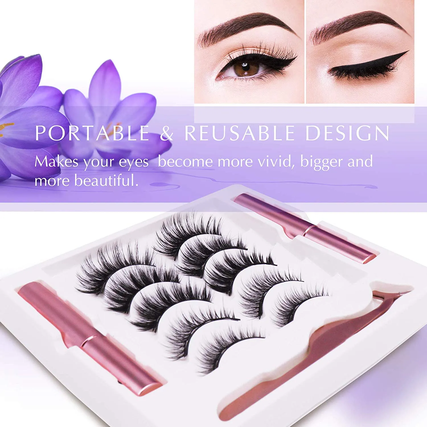Arishine Magnetic Eyeliner and Lashes Kit, Magnetic Eyeliner for Magnetic Lashes Set, With Reusable Lashes [5 Pairs] Black
