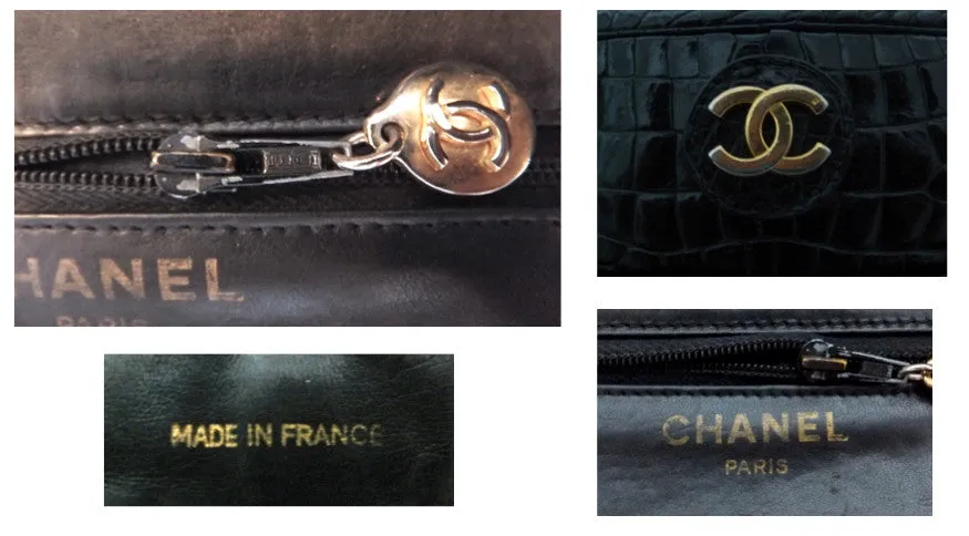 Authentic Chanel Vintage Black Alligator Camera Handbag