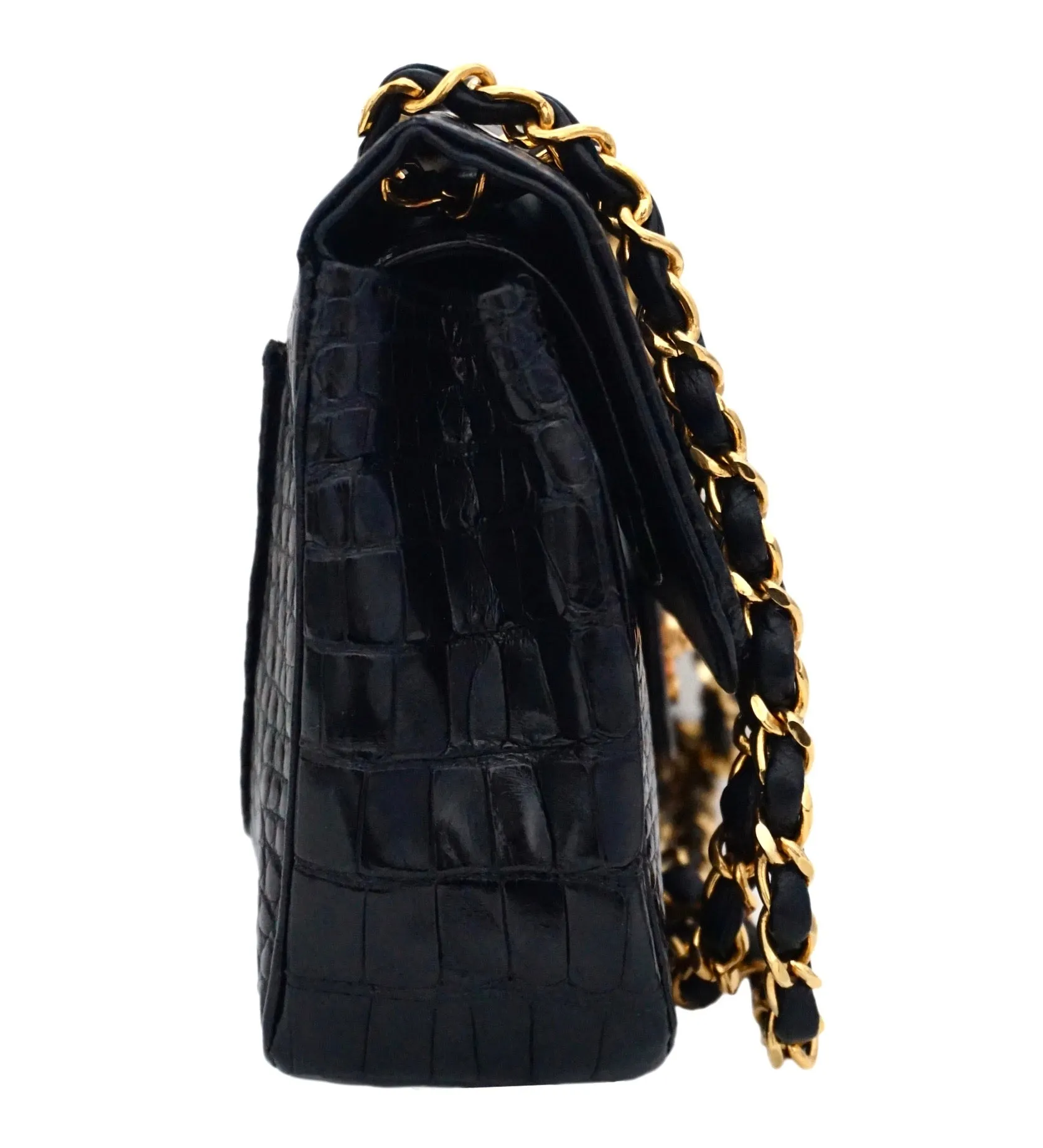 Authentic Chanel Vintage Black Alligator/ Crocodile 2.55 9” Flap Handbag