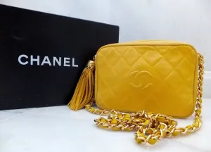 Authentic Chanel Vintage Yellow Quilted Camera Style Handbag