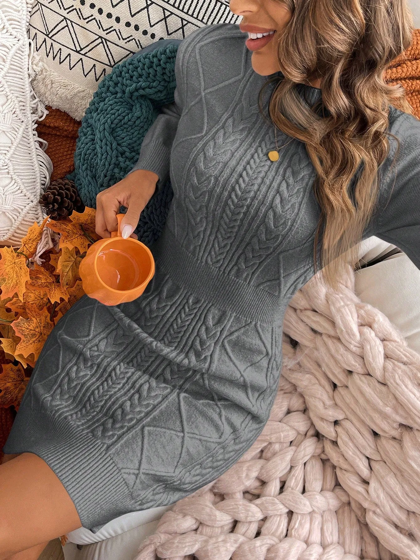 AZAM Solid Color Fitted Slim Knit Sweater Dress