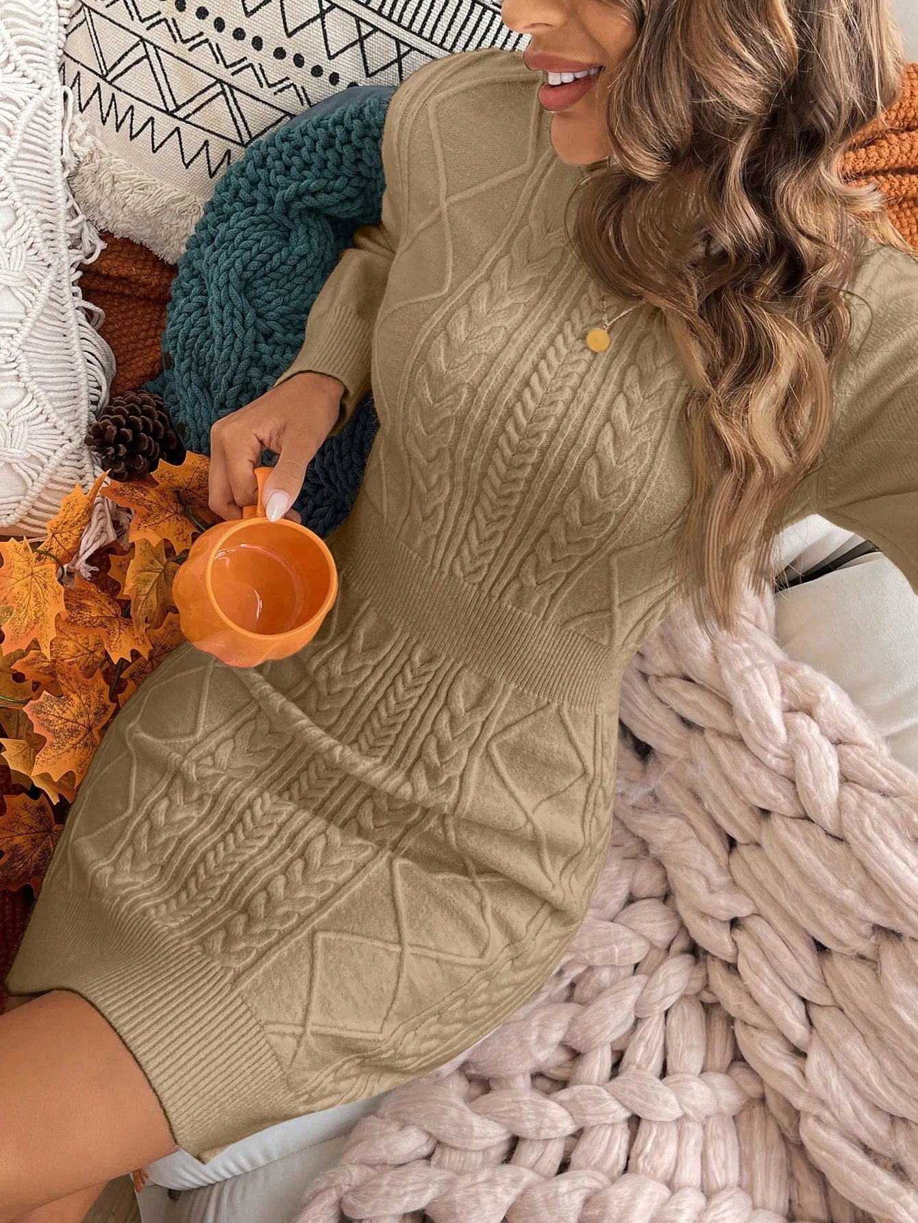 AZAM Solid Color Fitted Slim Knit Sweater Dress