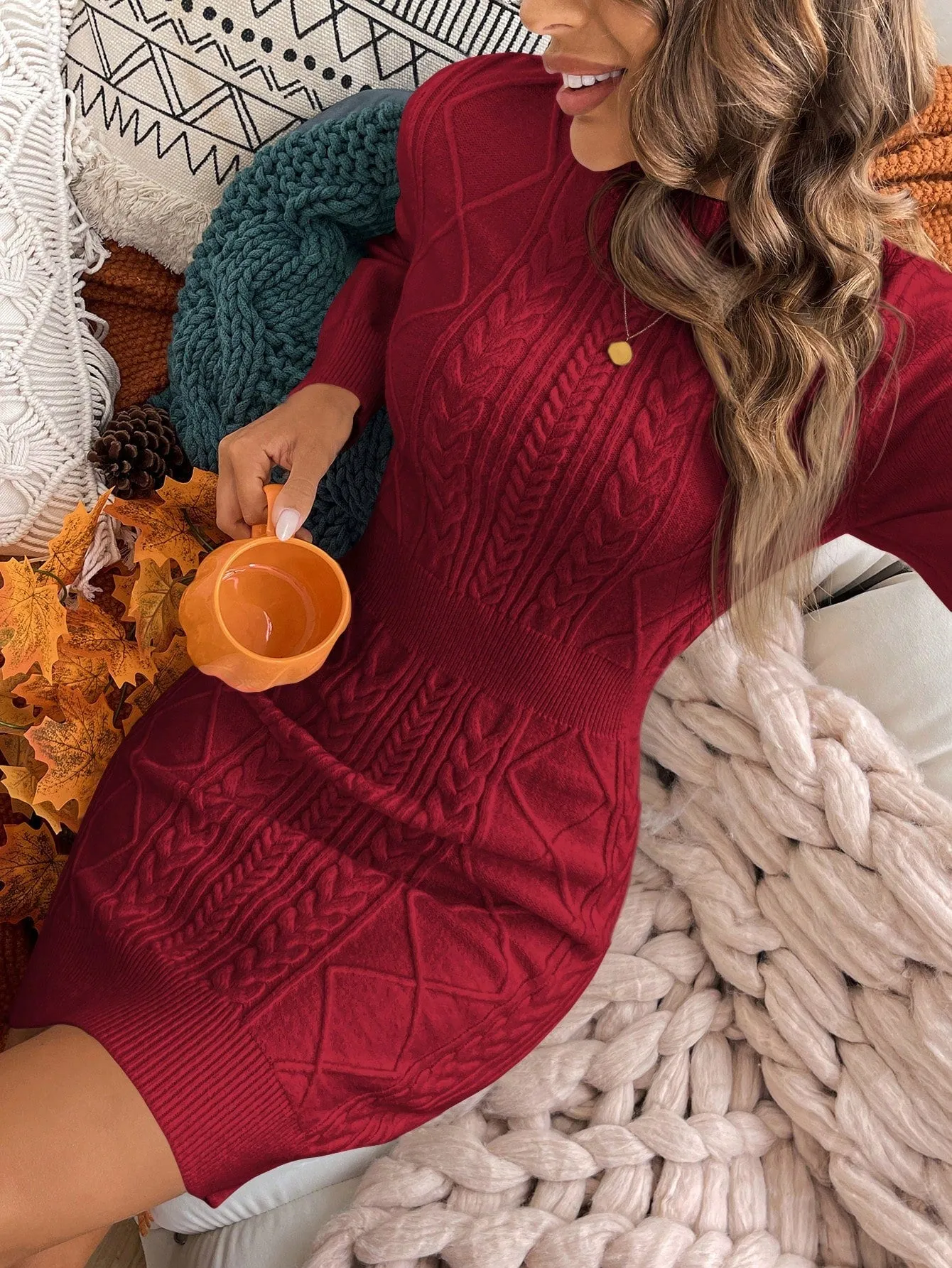AZAM Solid Color Fitted Slim Knit Sweater Dress