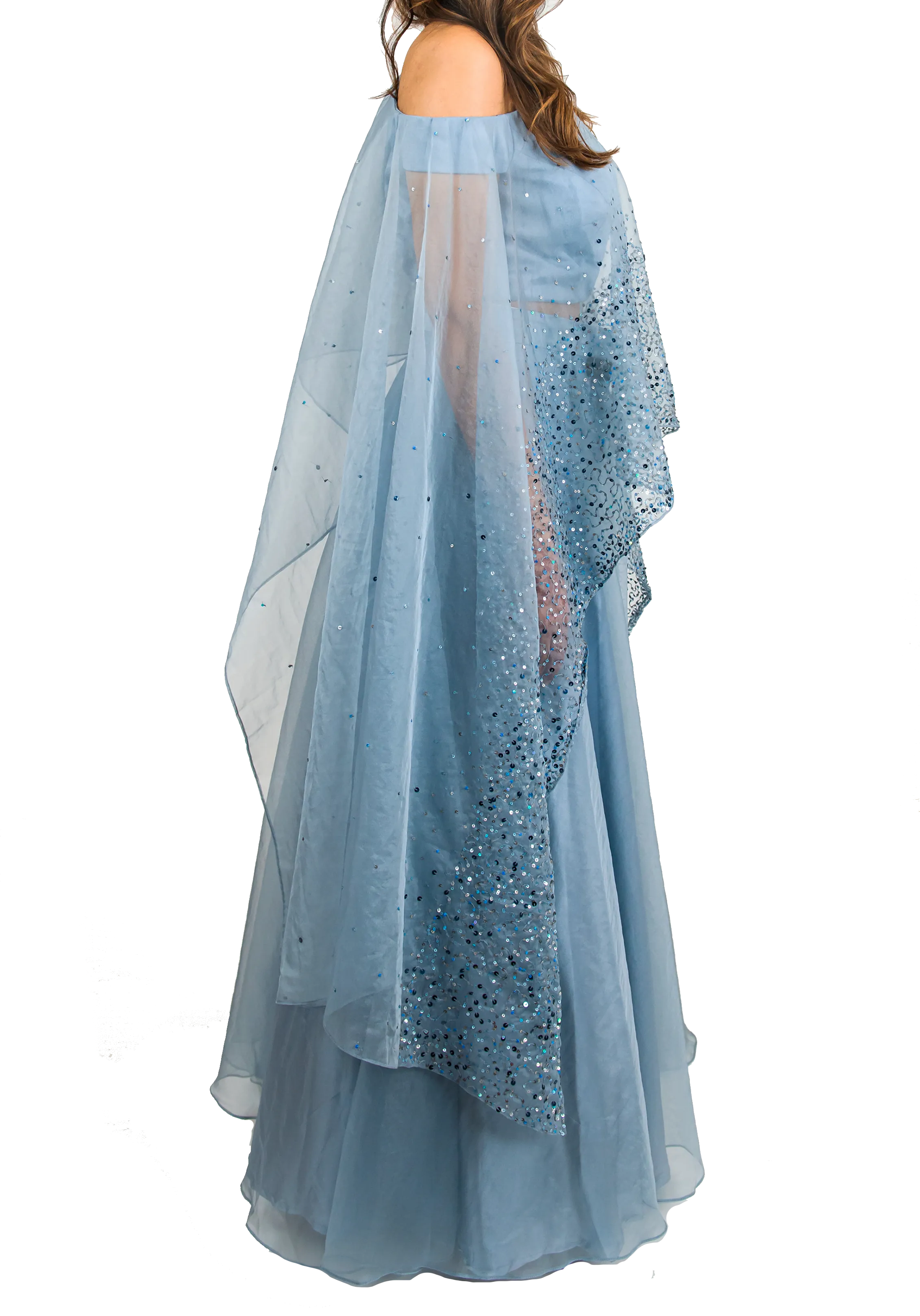 Baby Blue Shimmering Cape Lehenga