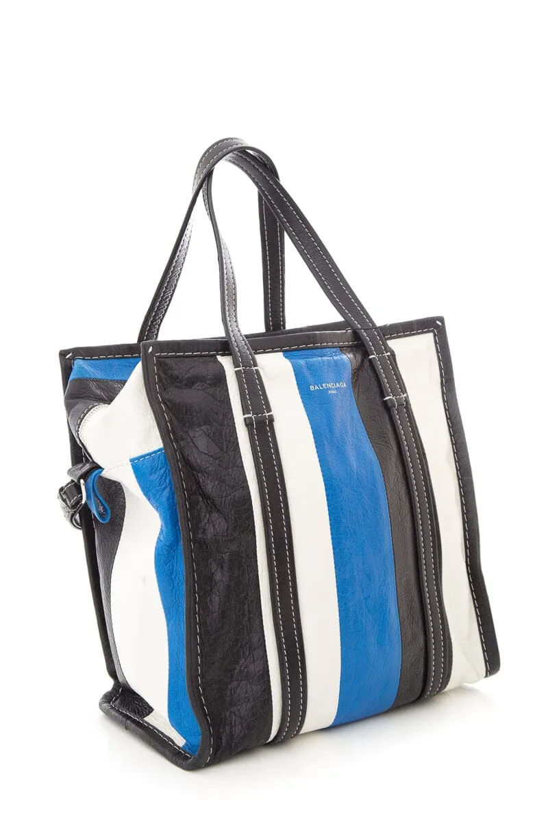 Balenciaga Black and Blue Stripe Leather Bazar Handbag