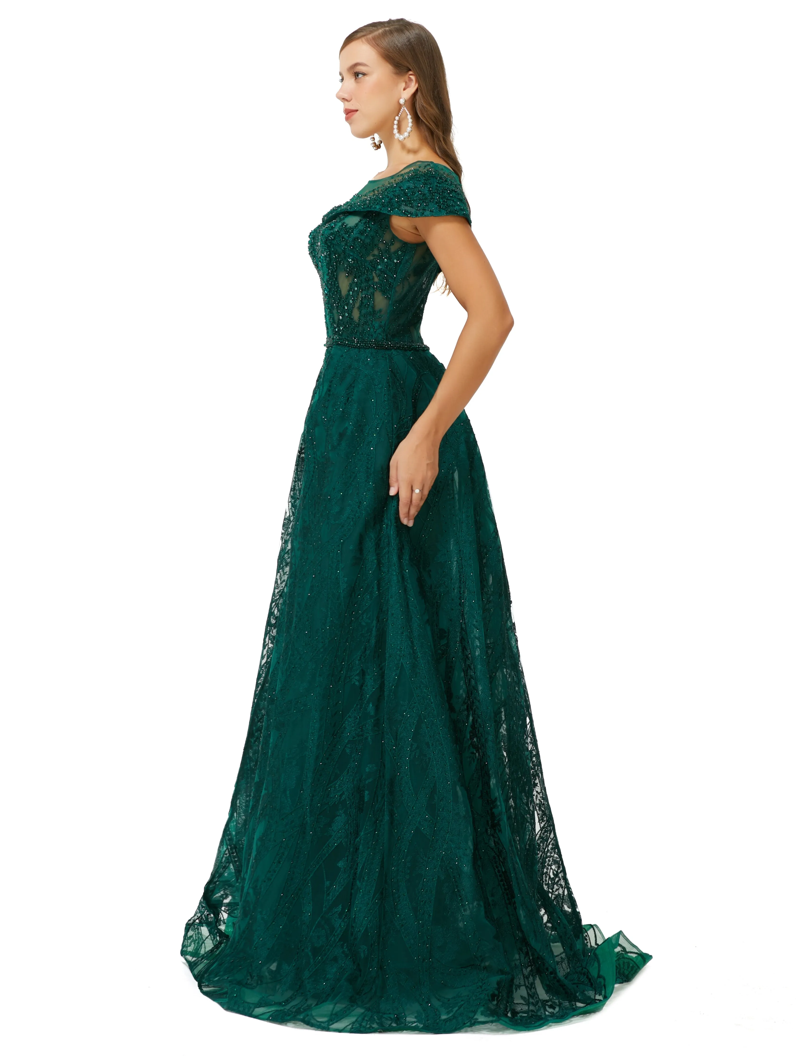 Ballbella Design | Sparkle Beaded Cap Sleeves Prom Dresses with Overskirt