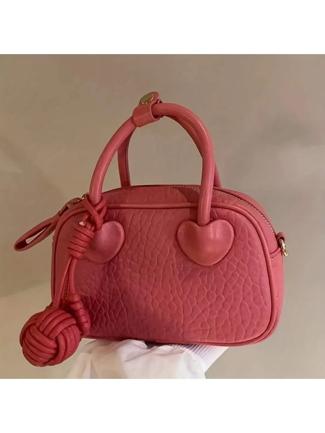 Barabum Miniature Fashionable Lychee-patterned Pu Handbag With Pendant