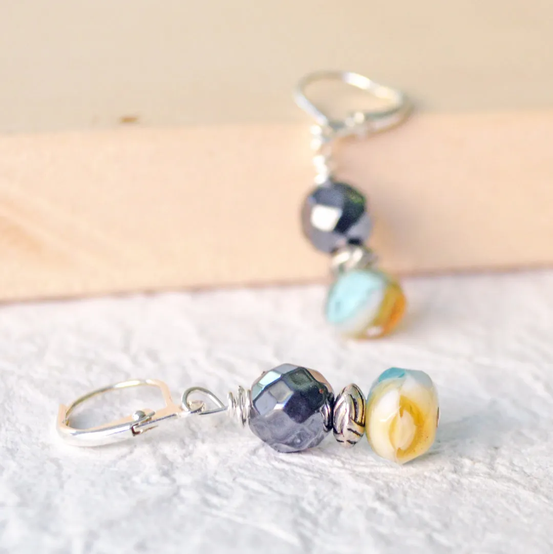 Black Hematite & Blue/Yellow Magnetic Health Earrings