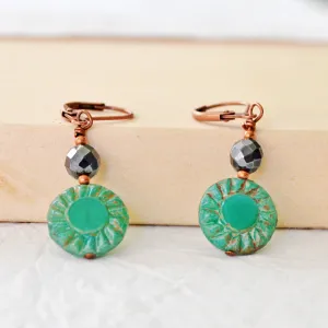 Black Hematite & Green Czech Glass Magnetic Earrings for Women