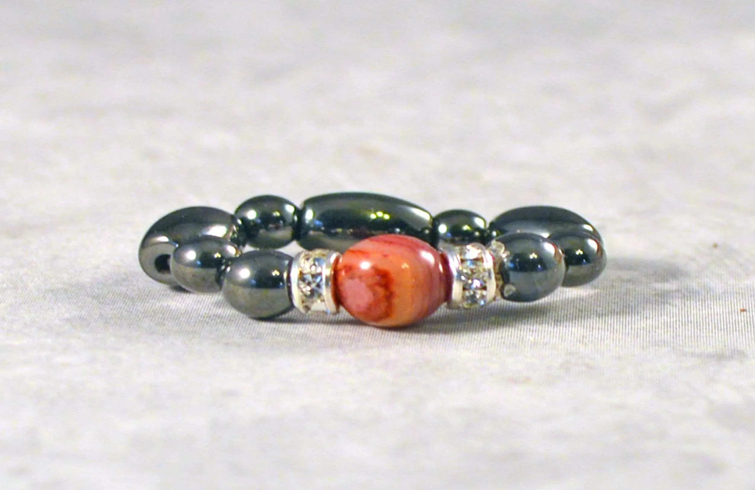 Black Hematite & Purple Crazy Lace Magnetic Ring