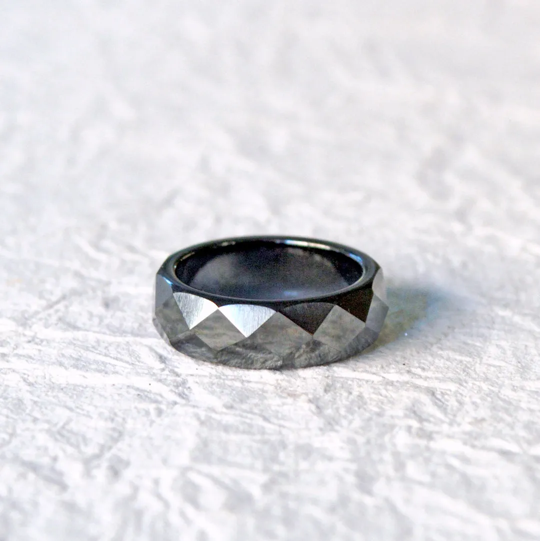 Black Hematite Magnetic Ring for Pain - Faceted Design