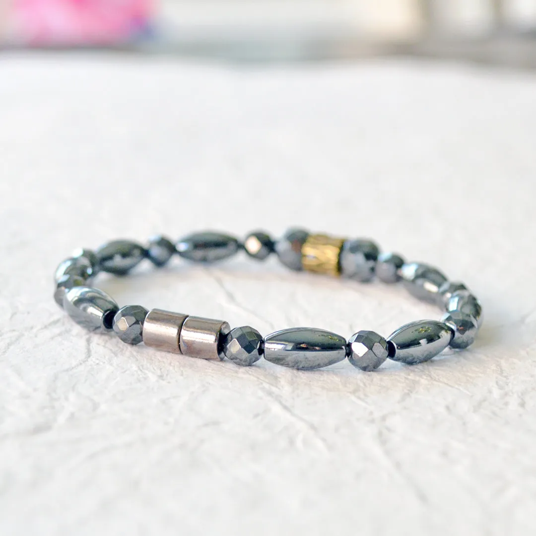 Black Magnetic Bracelet with Bronze Tree Stump Pendant