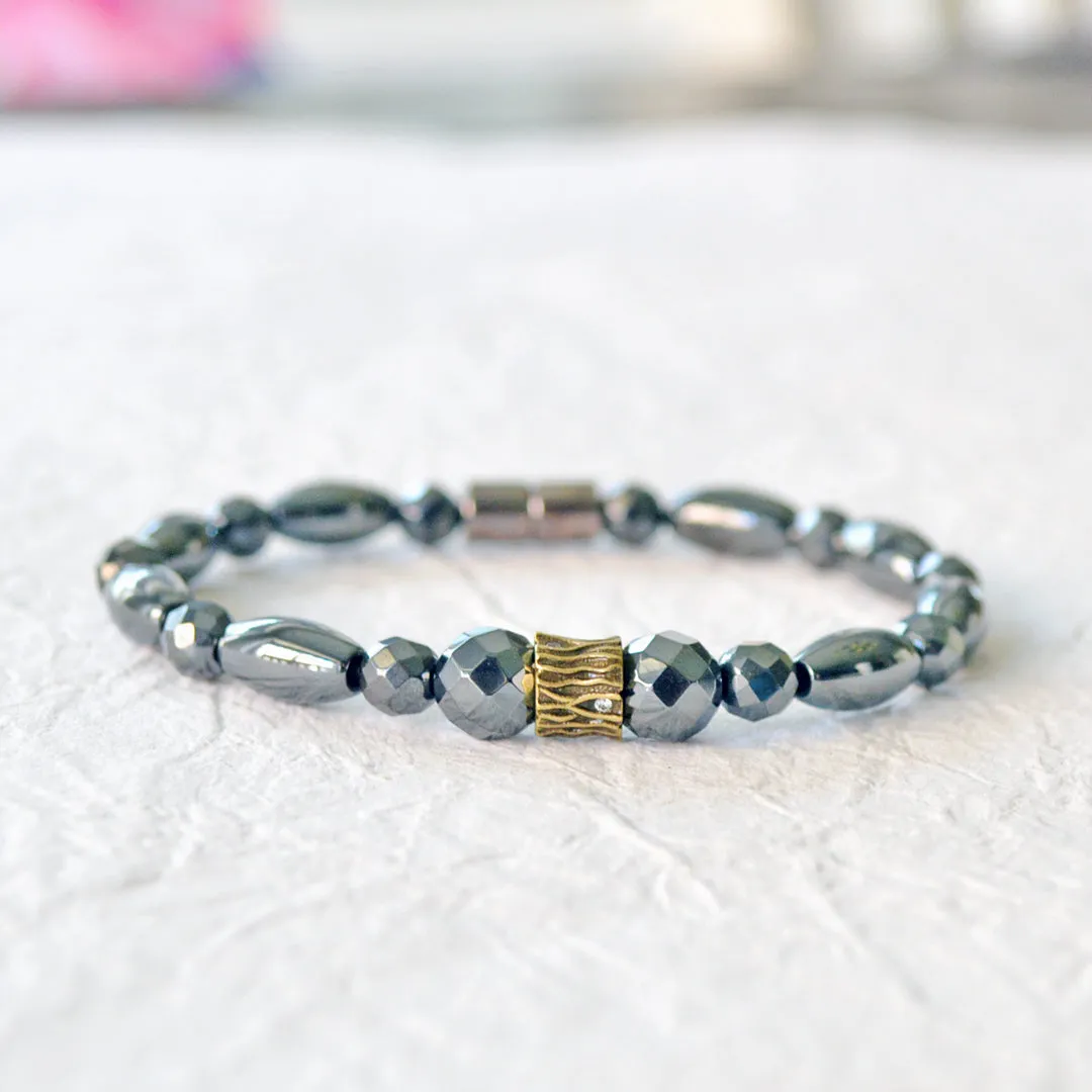 Black Magnetic Bracelet with Bronze Tree Stump Pendant