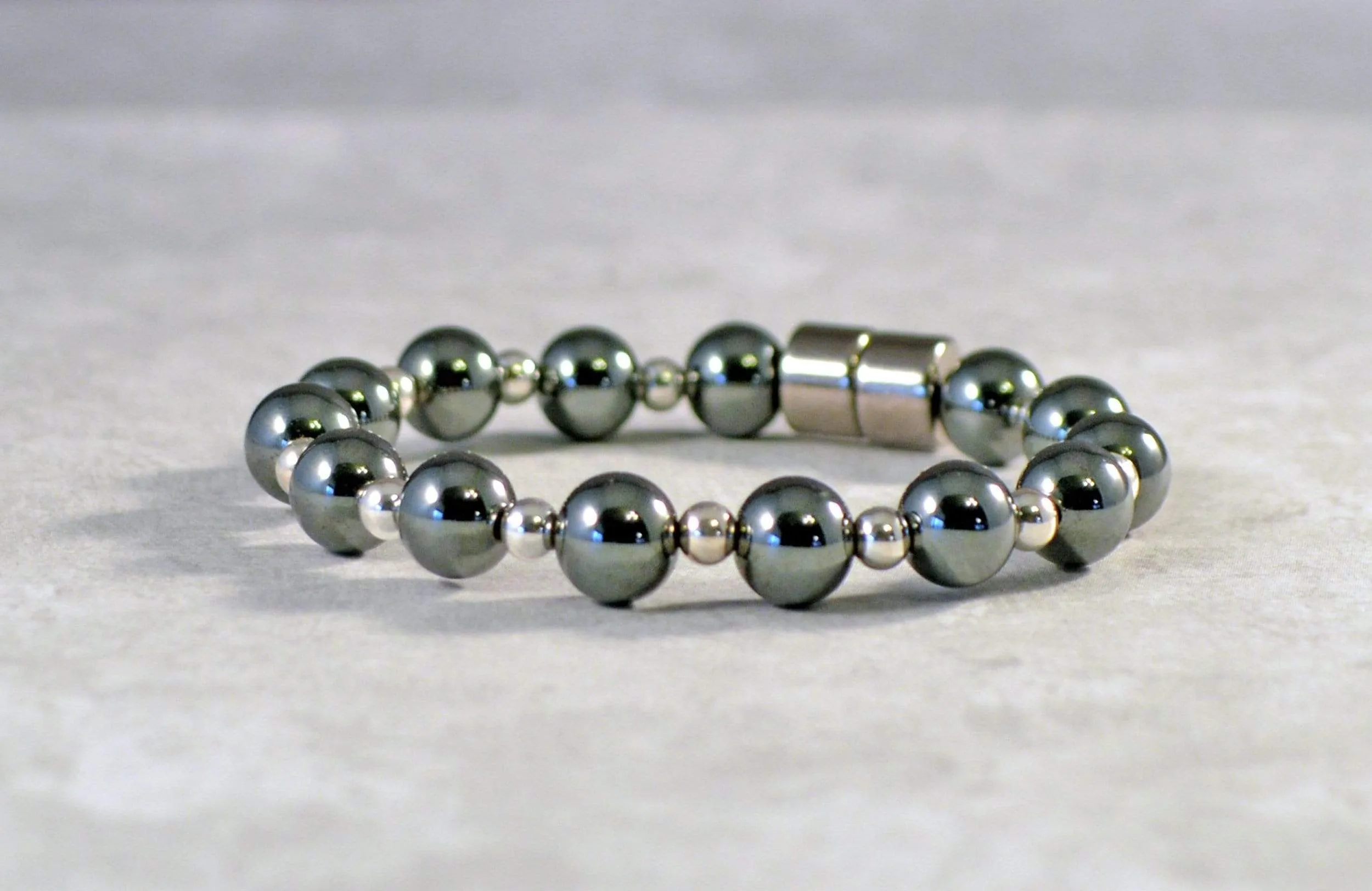 Black/Silver Magnetic Hematite Bracelet for Pain