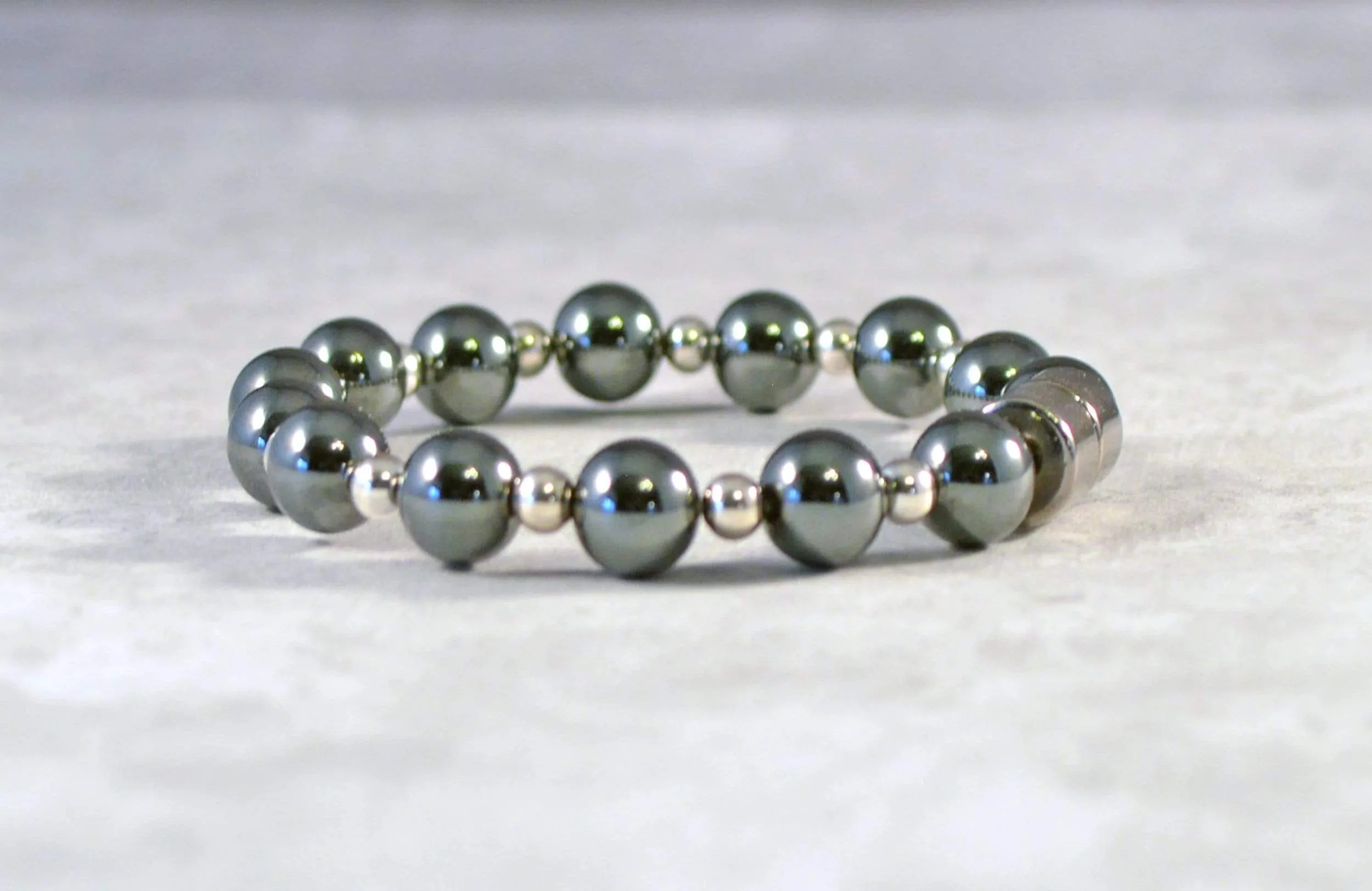 Black/Silver Magnetic Hematite Bracelet for Pain