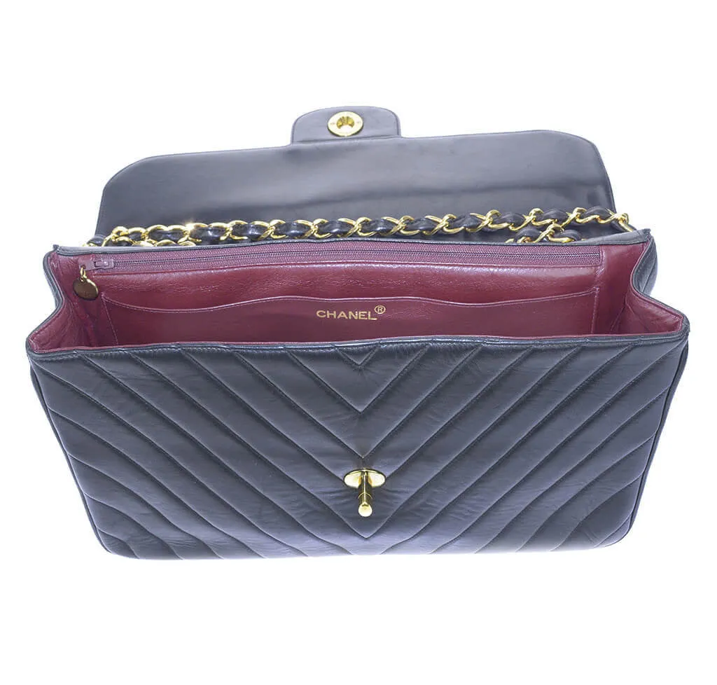 Chanel Chevron Flap Bag Black Lambskin Leather