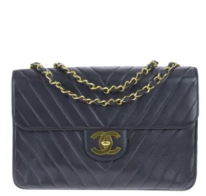 Chanel Chevron Flap Bag Black Lambskin Leather