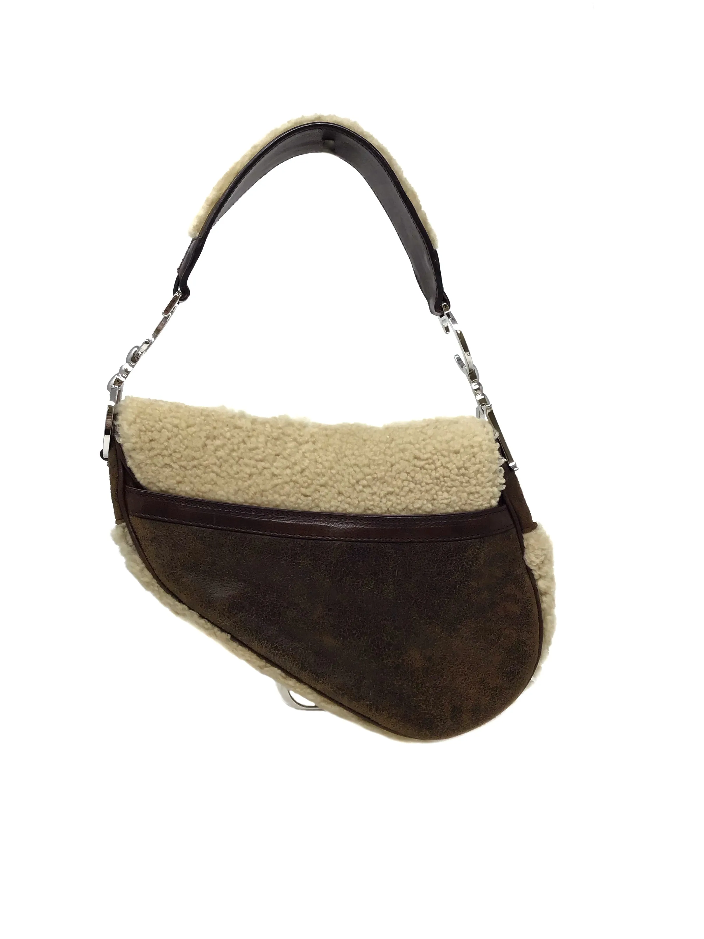 Christian Dior Brown/Tan WHB! '05 Shearling 'Flight Saddle' Bag