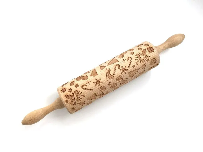 Christmas Pattern Embossing Rolling Pin, Christmas Gift, Clay Stamp