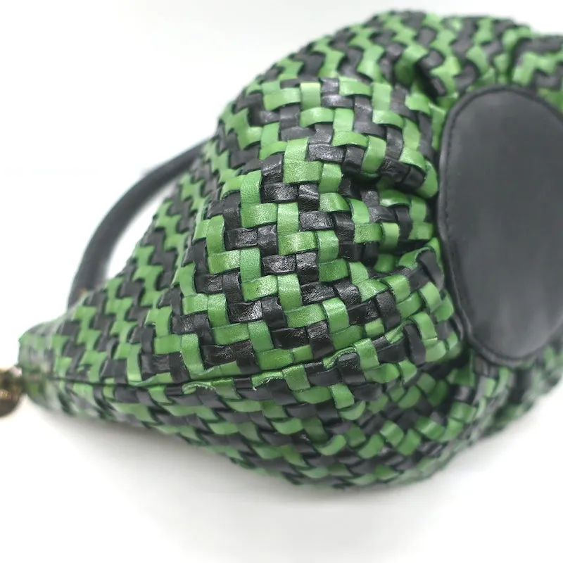 Clare V. Fifi Mini Shoulder Bag Green & Black Woven Leather