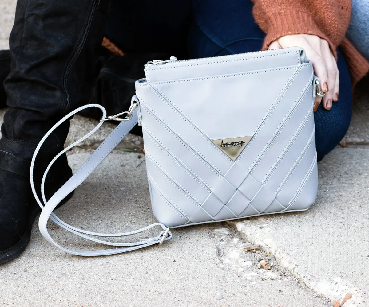 Criss-Cross Genuine Leather Galloper Gray Small Handbag