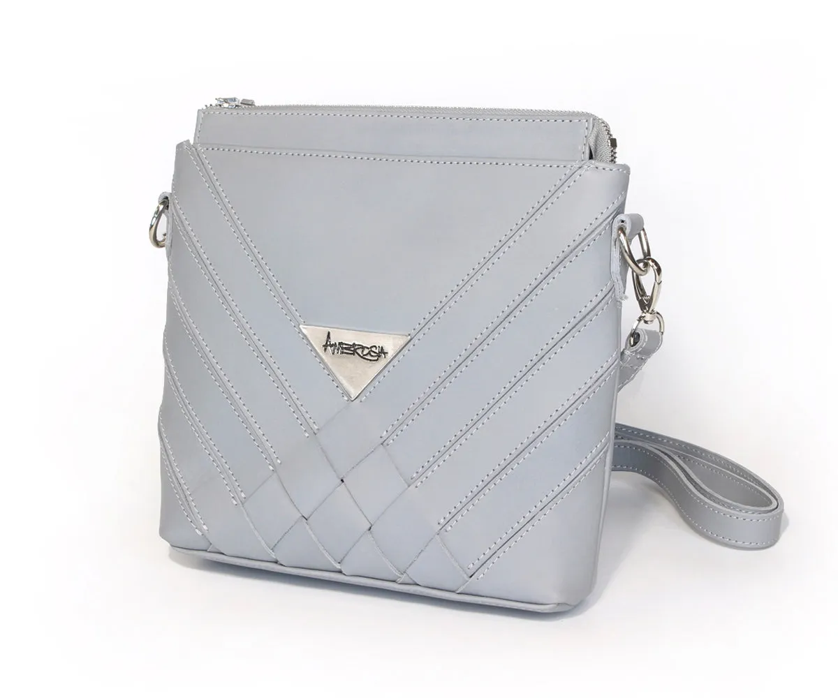 Criss-Cross Genuine Leather Galloper Gray Small Handbag
