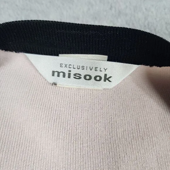 Exclusively Misook Women's Minimalist Neutral Colorblock Cardigan‎ Sweater Sz L