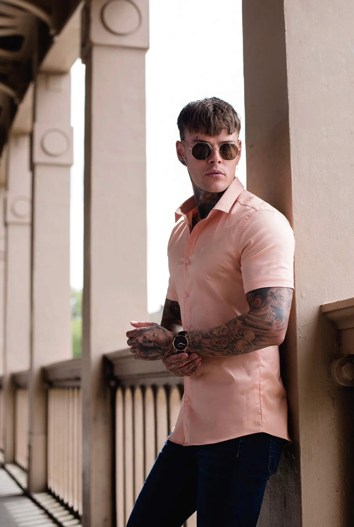 Father Sons Super Slim Luxe Ultra Stretch Peach Short Sleeve -  FS382