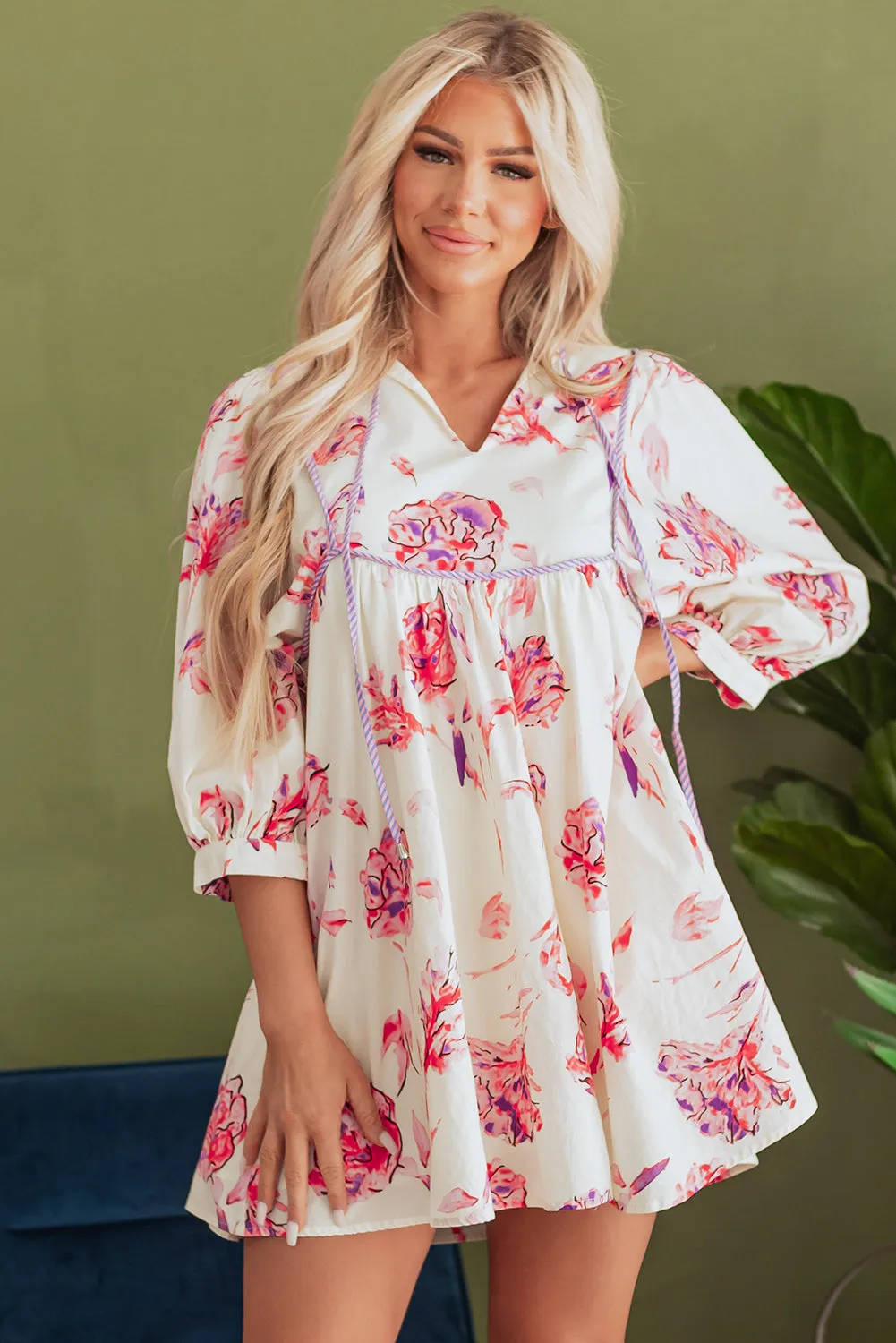 Floral Print Babydoll Mini Dress