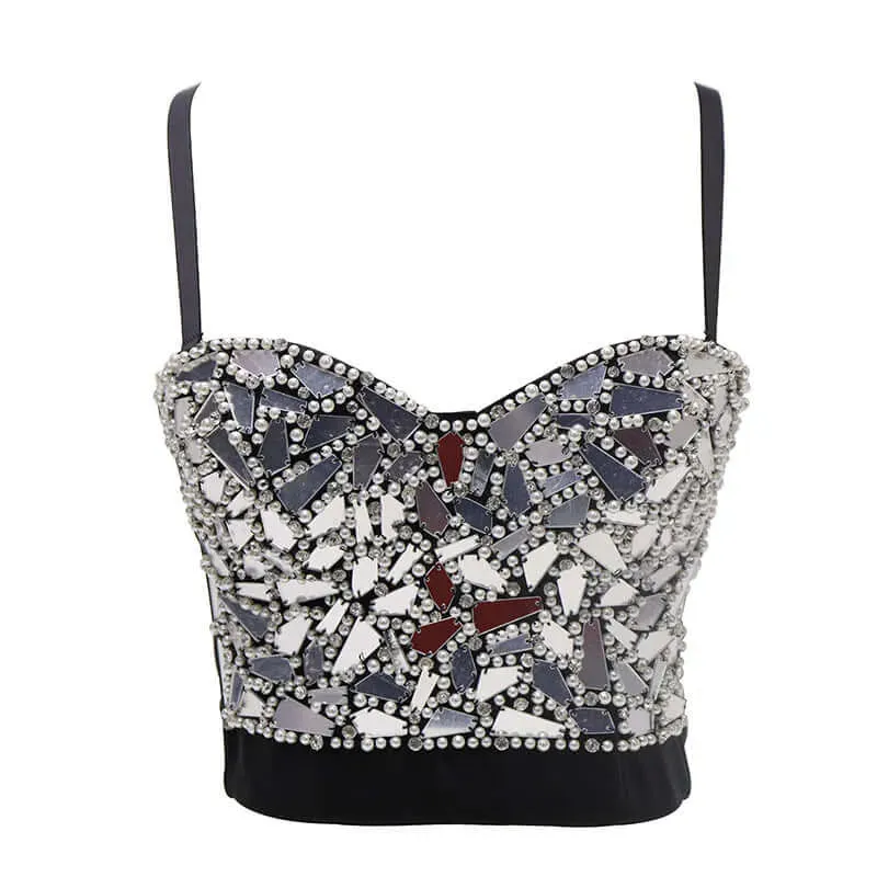 Golden Beaded Glass Sequined Short Corset