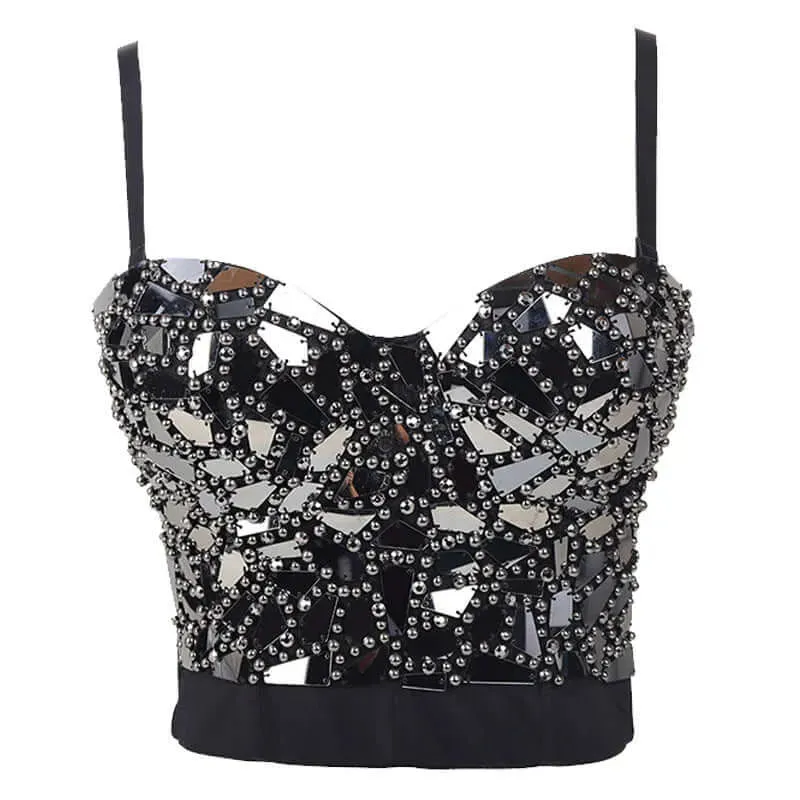 Golden Beaded Glass Sequined Short Corset