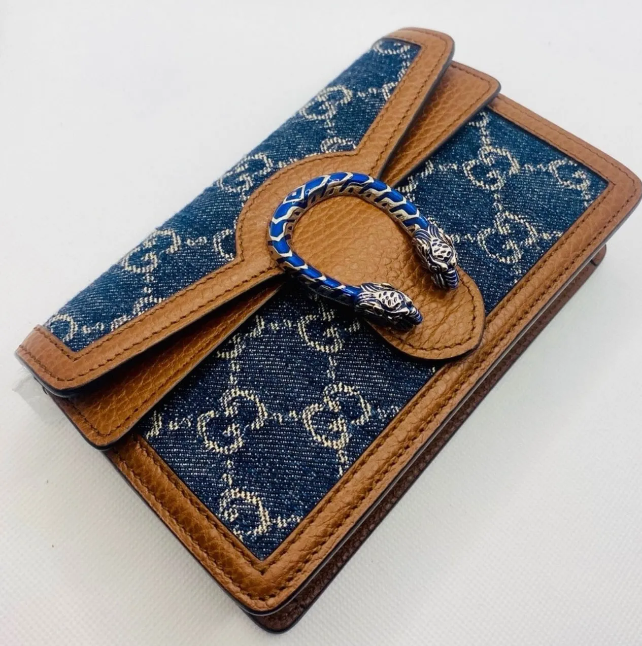 Gucci Super Mini Dionysus Shoulder Bag in GG Blue Denim