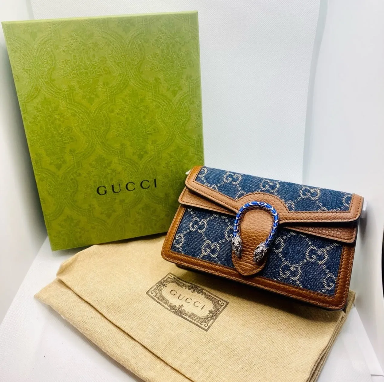 Gucci Super Mini Dionysus Shoulder Bag in GG Blue Denim