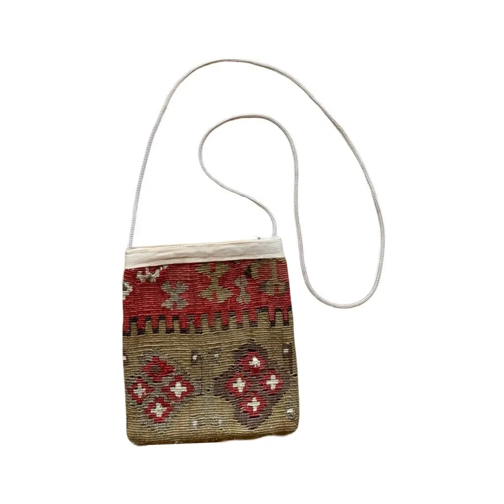Handmade Kilim Pouch Purse with Linen Back | (#7905ABC)