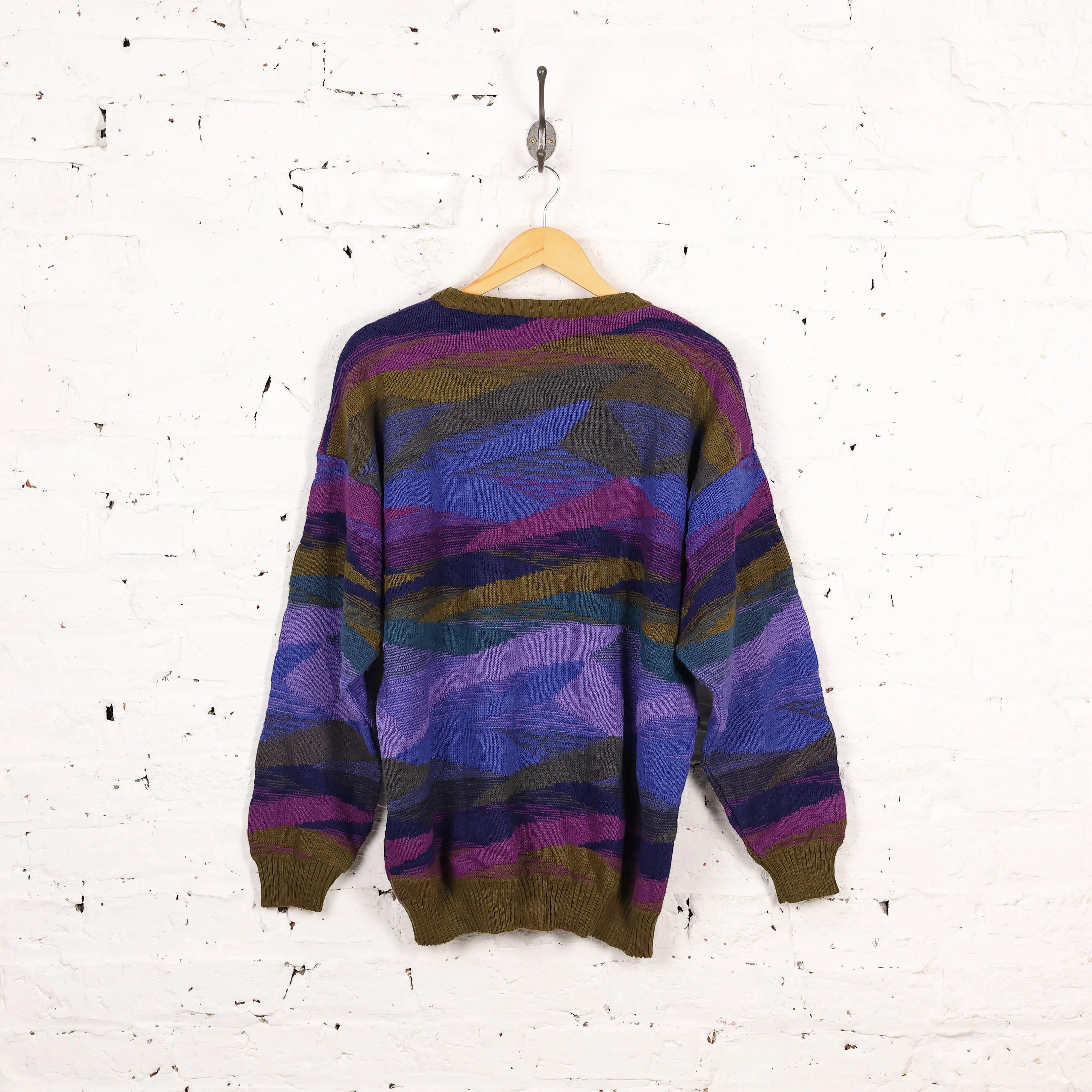 Headlock Vintage 90s Pattern Knit Jumper - Purple/Green - XL