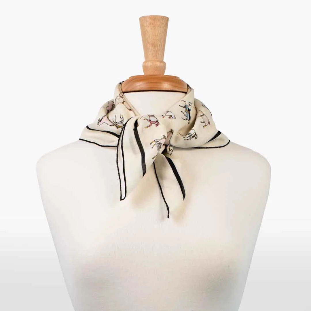 Hunt Club - Stylized Equestrian Pattern in Ivory Fine Cotton Scarf