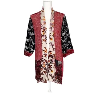 John Mark Mixed Media Floral Print Open Front Cardigan Large