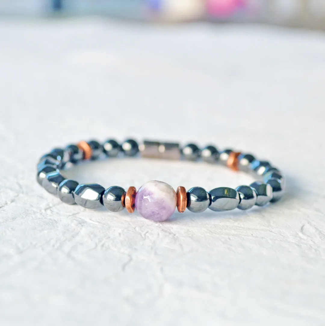 Magnetic Hematite & Amethyst Bracelet for Pain