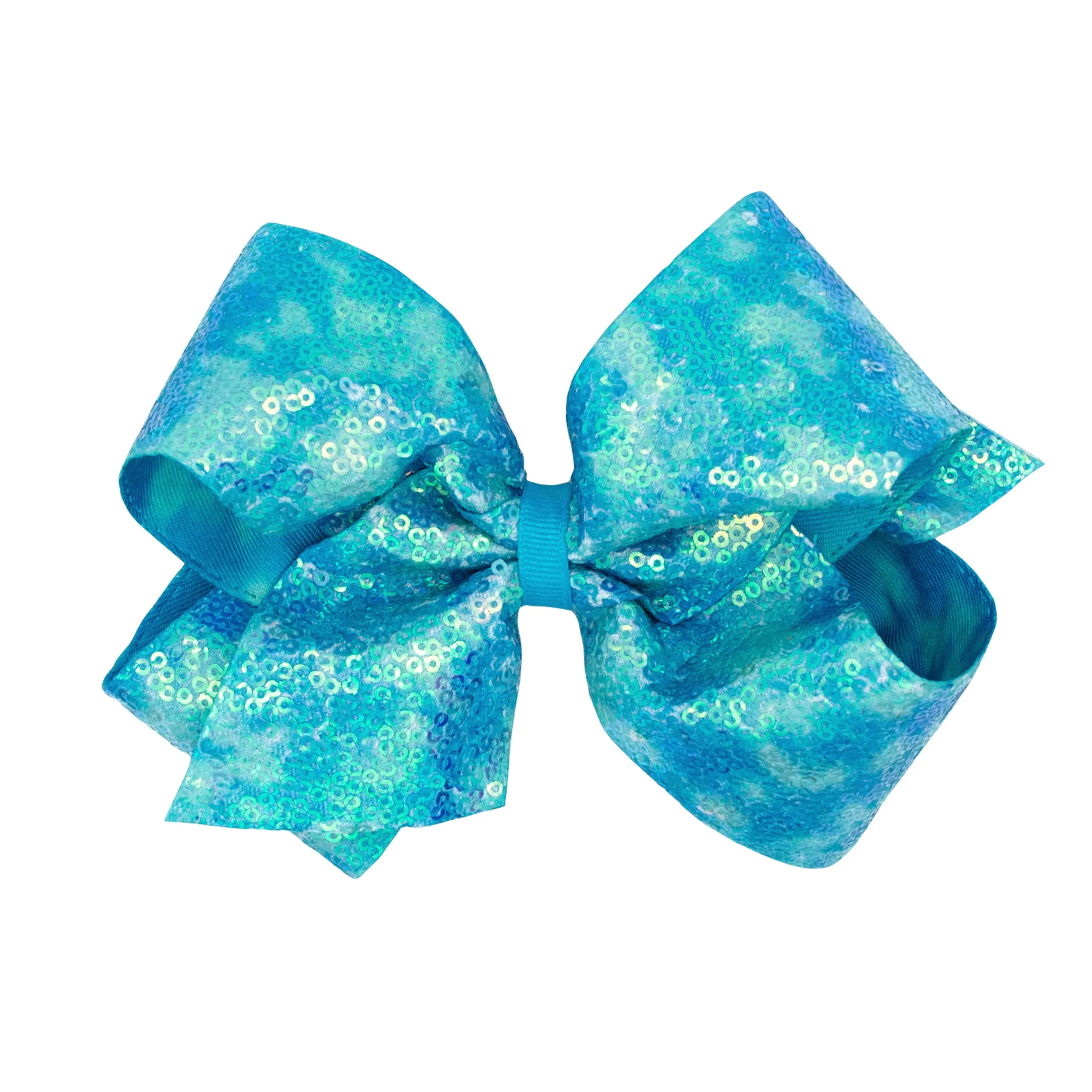 New Turquoise Tie Dye Ombre Print Sequin Hair Bow on Clippie