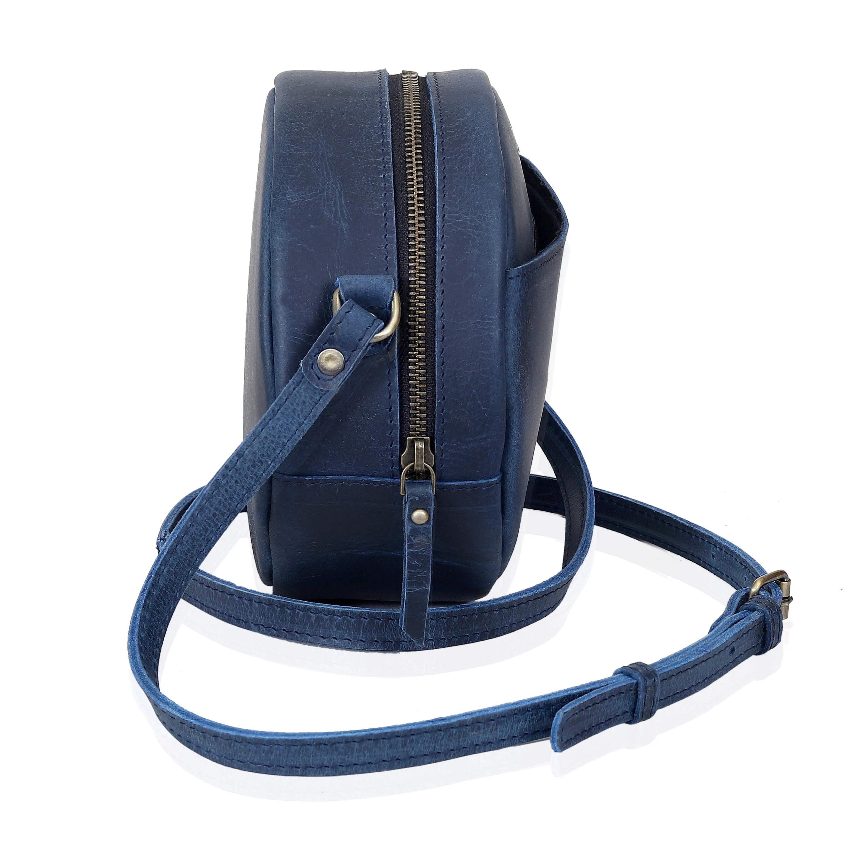 Nova Round Circle Buffalo Leather Handbag