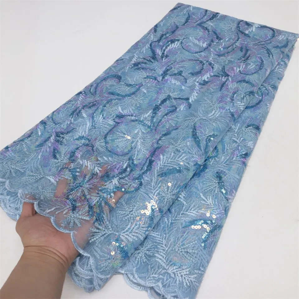 PGC African French Sequined Lace Fabric 2023 High Quality Nigerian Embroidered Fabric Dress Material For Party Sewing LY2781