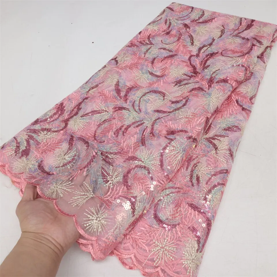 PGC African French Sequined Lace Fabric 2023 High Quality Nigerian Embroidered Fabric Dress Material For Party Sewing LY2781