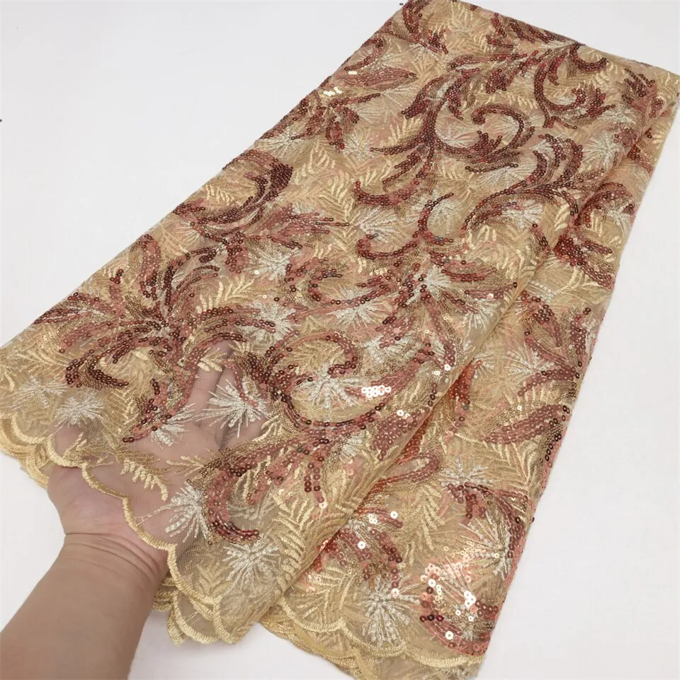 PGC African French Sequined Lace Fabric 2023 High Quality Nigerian Embroidered Fabric Dress Material For Party Sewing LY2781