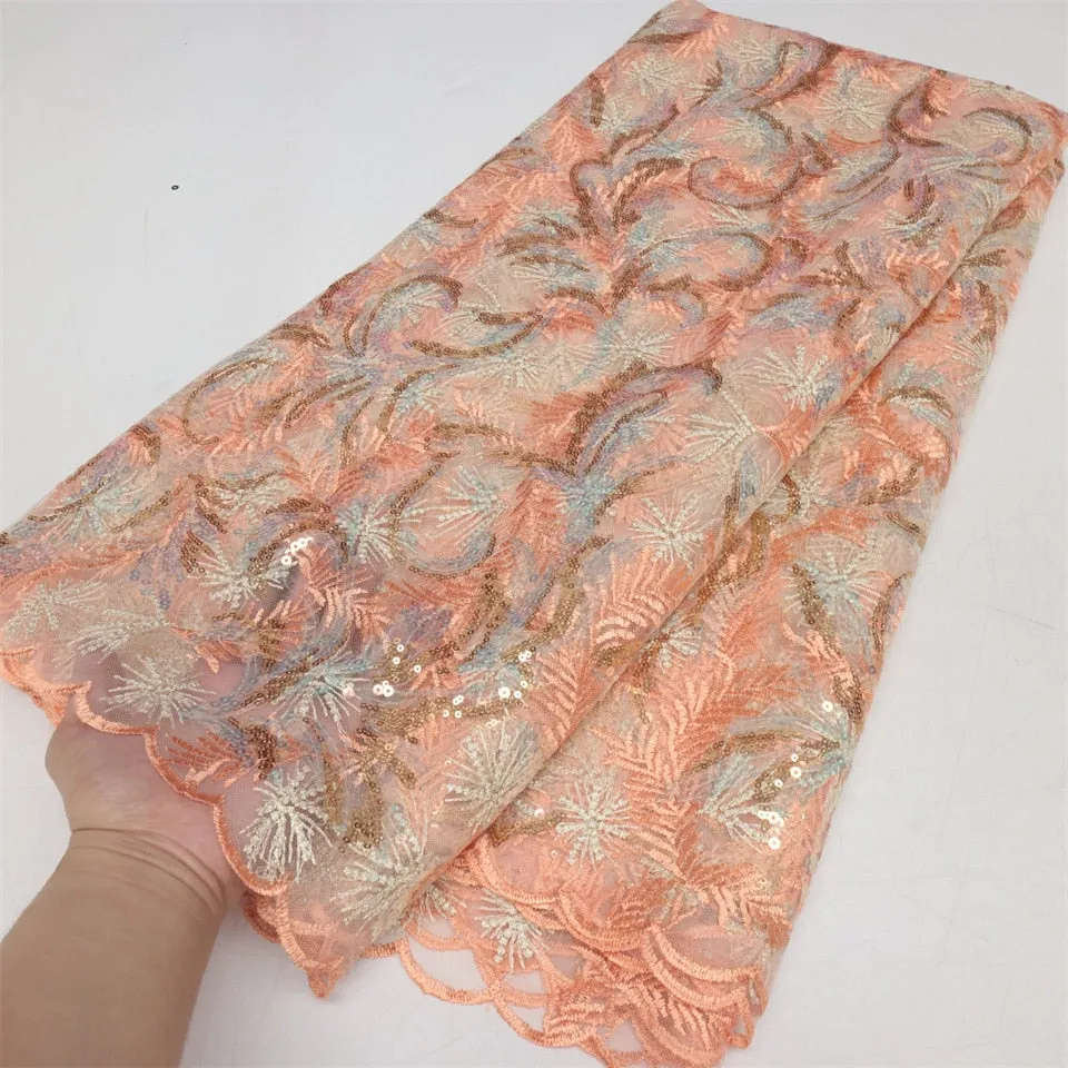 PGC African French Sequined Lace Fabric 2023 High Quality Nigerian Embroidered Fabric Dress Material For Party Sewing LY2781