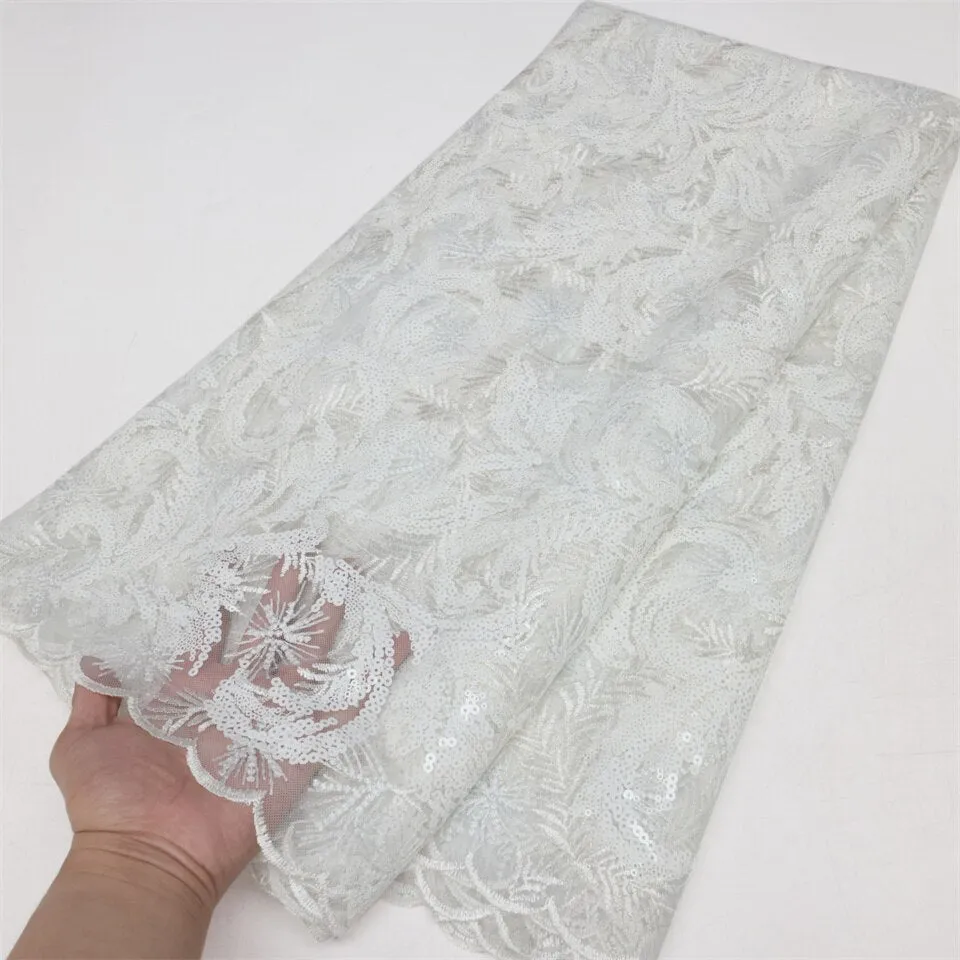 PGC African French Sequined Lace Fabric 2023 High Quality Nigerian Embroidered Fabric Dress Material For Party Sewing LY2781