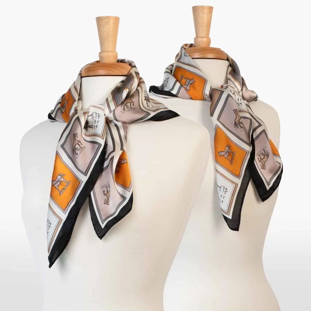 Pony Club - Stylized Equestrian Pattern in Black Border Scarf