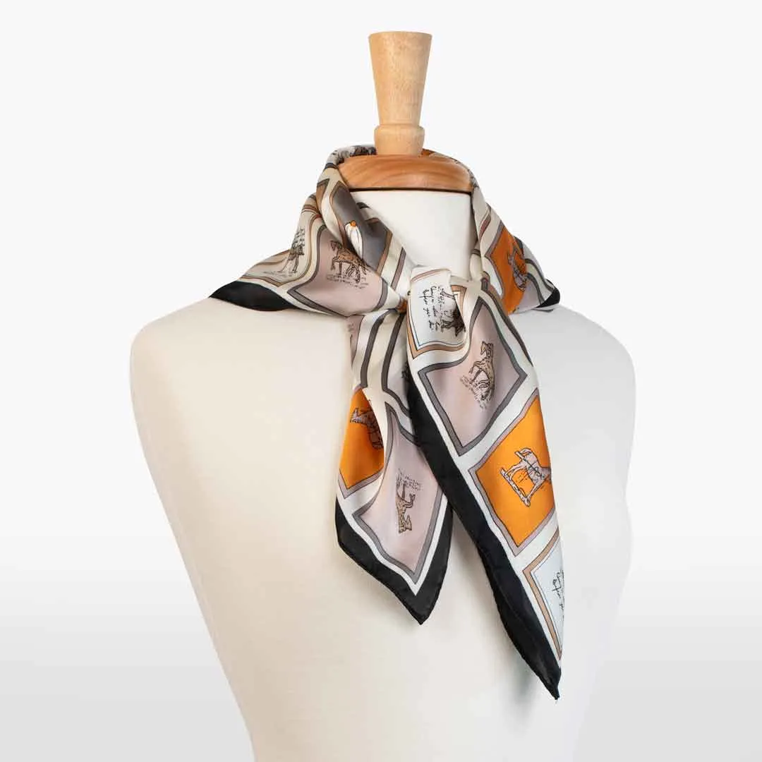 Pony Club - Stylized Equestrian Pattern in Black Border Scarf